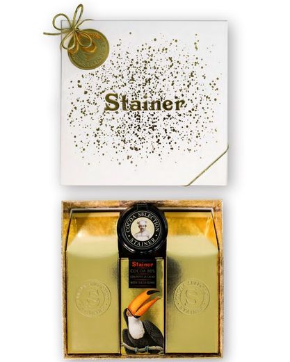 STAINER Zlato-bílé dárkové balení – Výběr čokolád a bonbonov 455g
